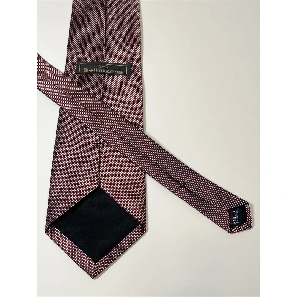 Bellinzona Necktie Mens OS Burgundy Red Navy Blue Geometric Micro Check Silk USA